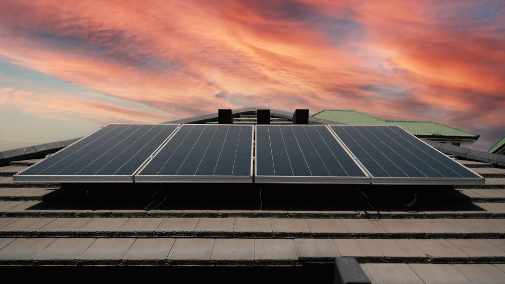 Photovoltaic. Solarcell panel. Solar roof power plant on the roof of a residential building. photo v